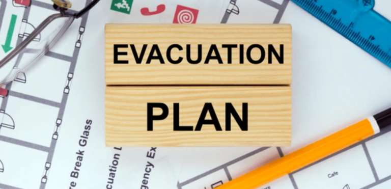 Evacuation Plan’ prominently displayed in clear, bold lettering, indicating the emergency procedures for a nursing home.